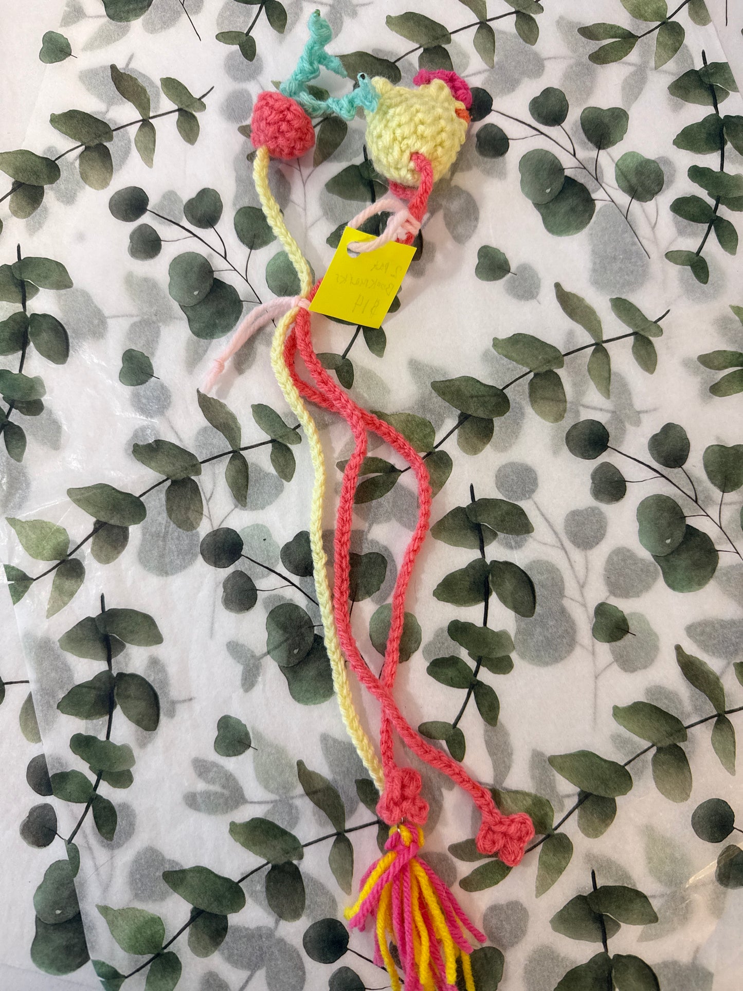 Bookmark hen and plant crocheted
