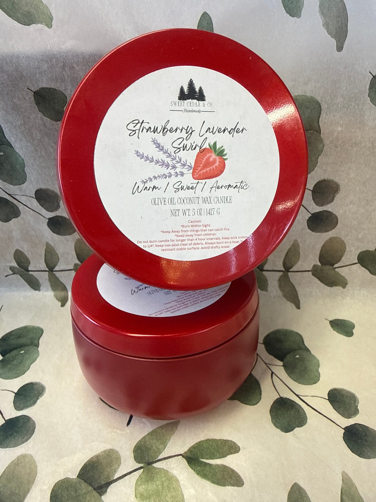 Strawberry lavender swirl candle 5 ounce