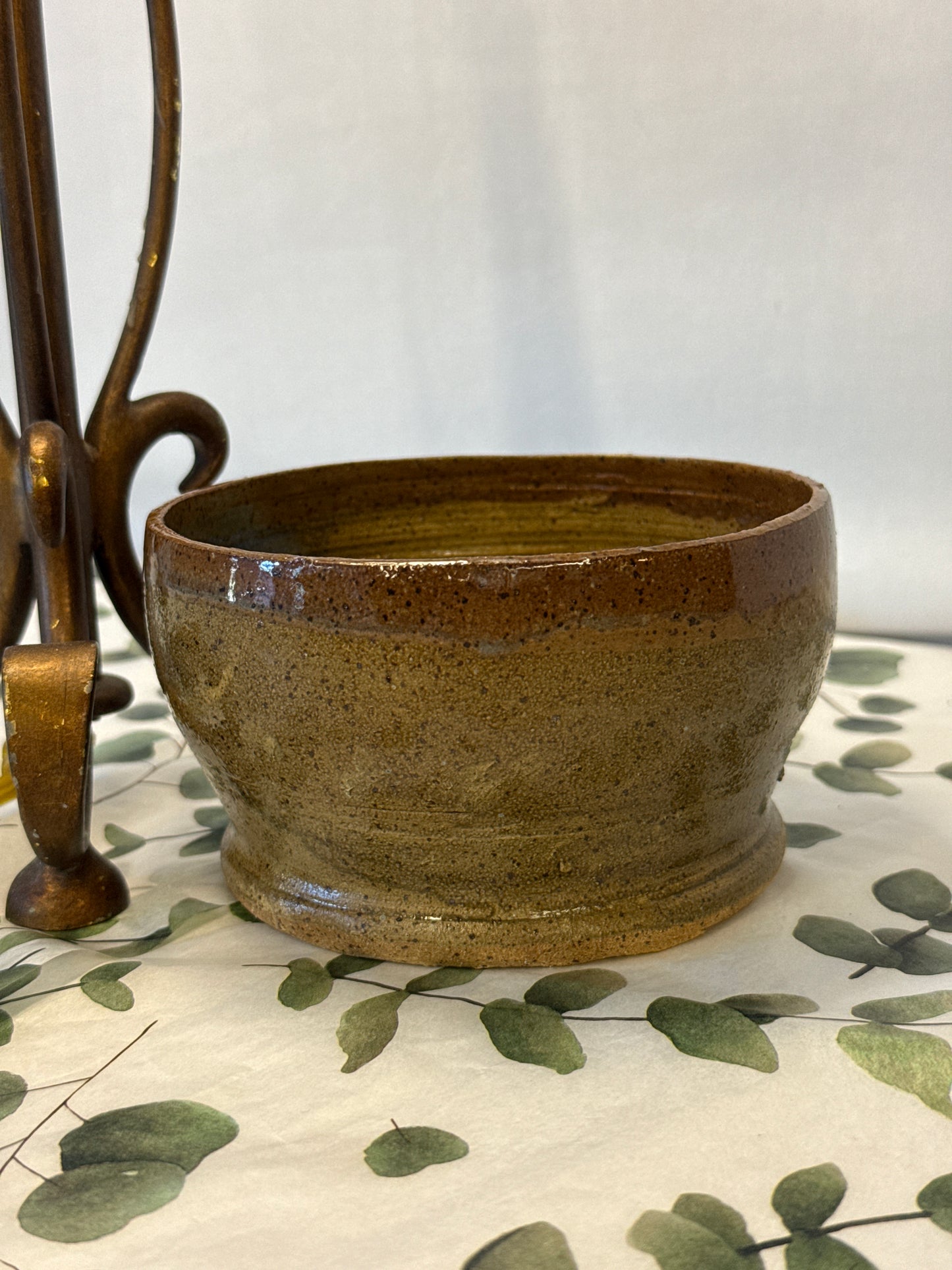Dark green bowl brown trim