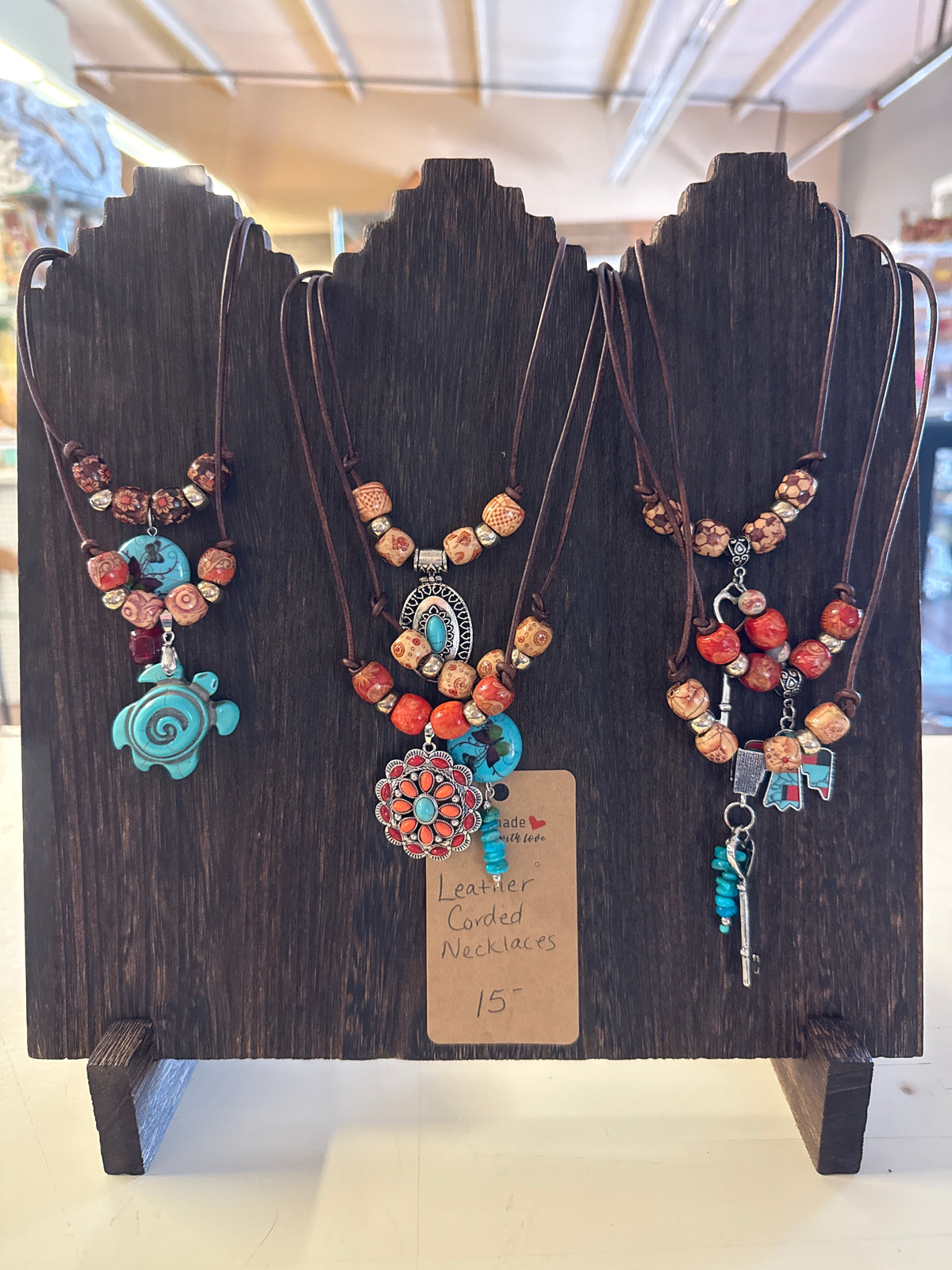 Leather corded necklaces