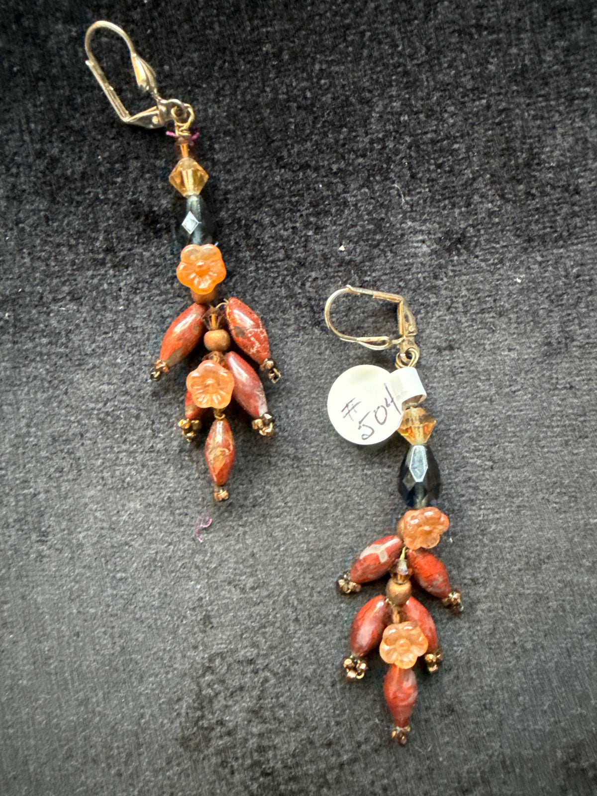 #504 red Jasper and flower spray earrings