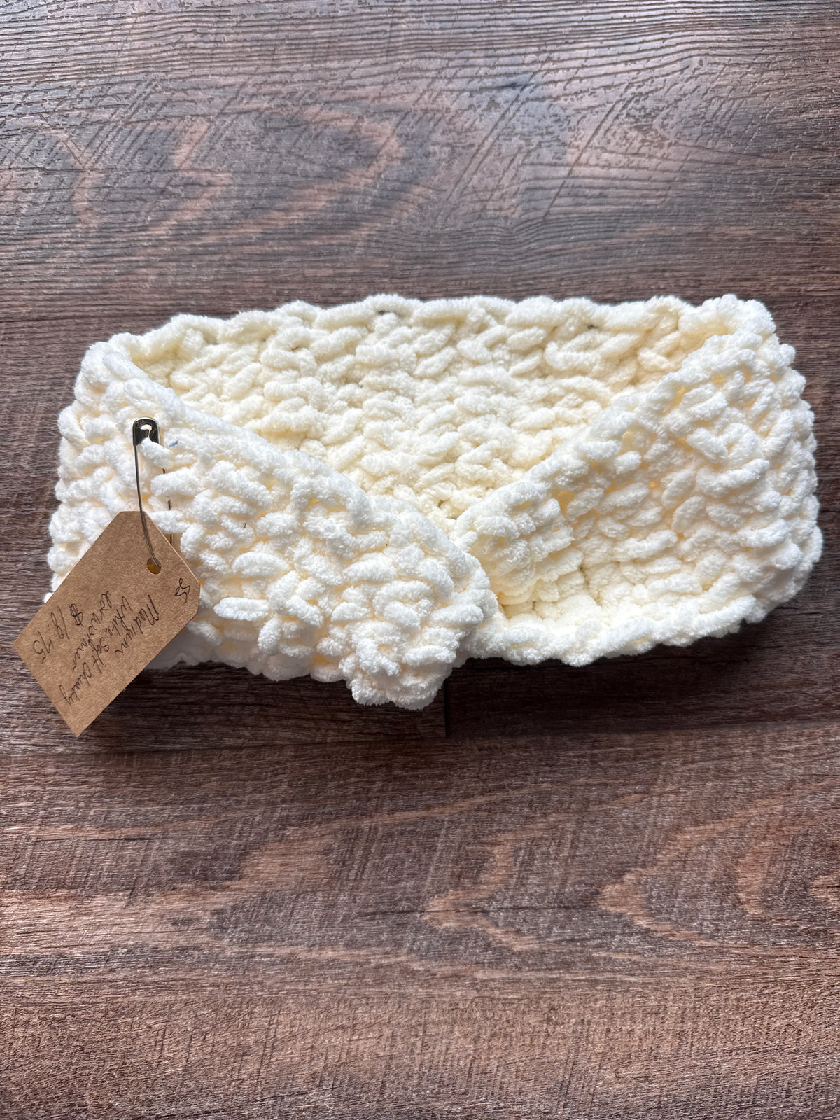 White, soft, chunky ear warmer size medium
