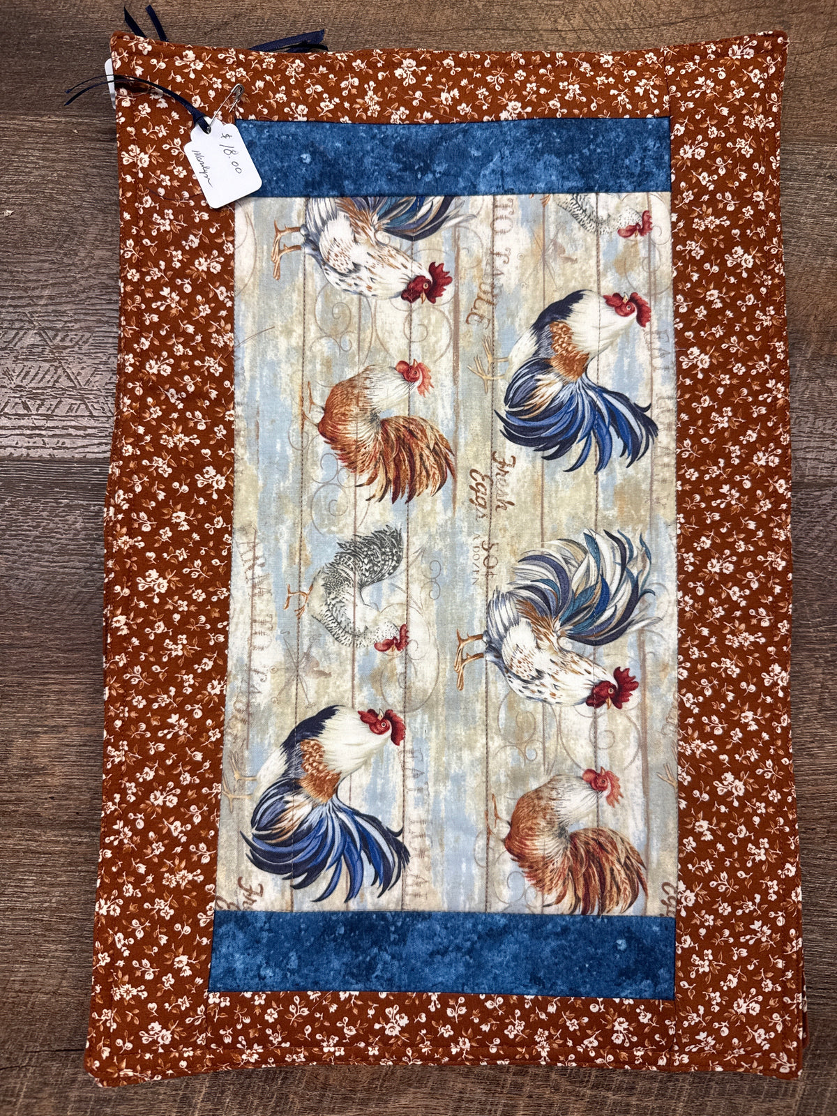Blue brown rooster placemats