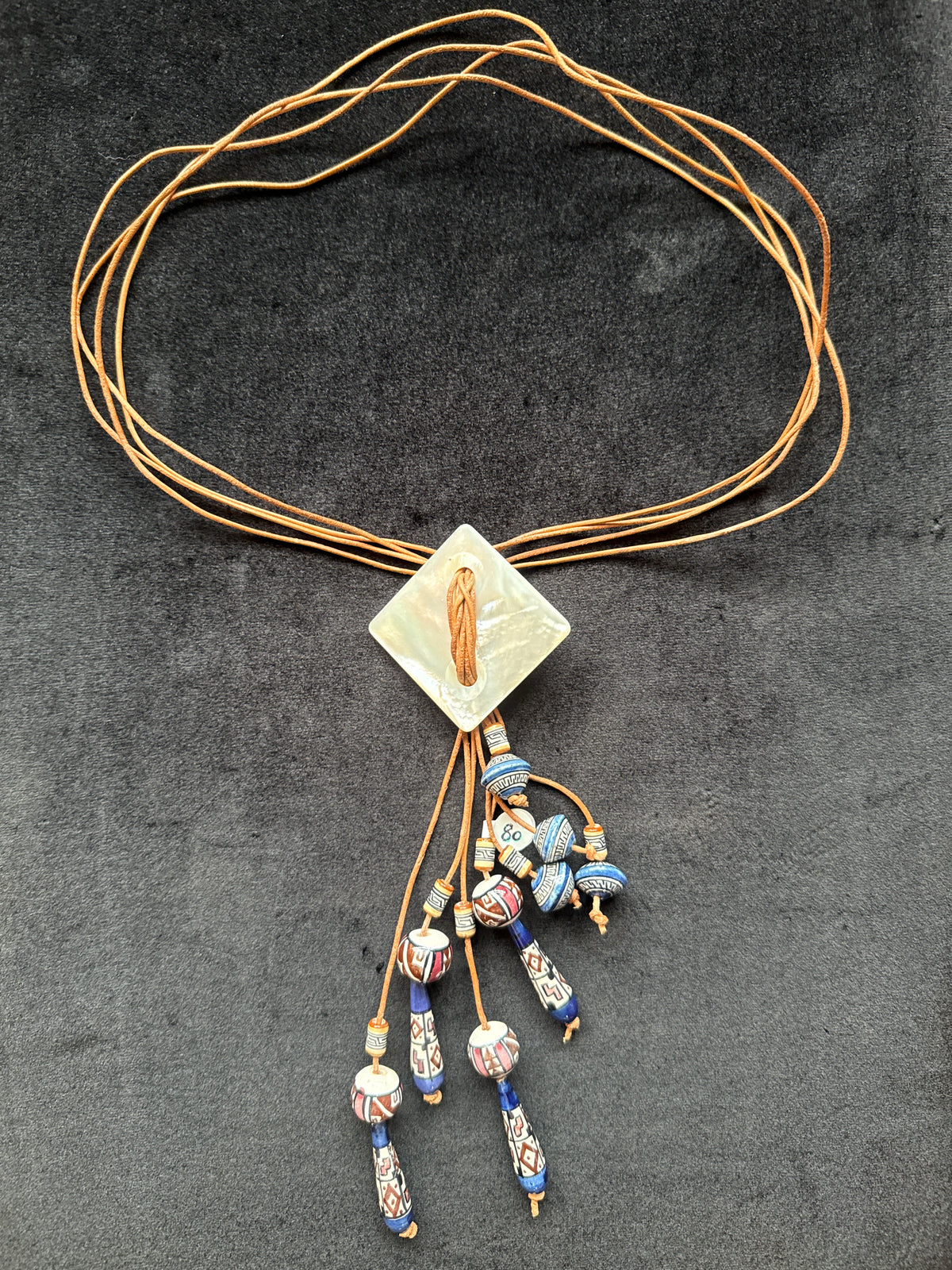 #183 mother, pearl with tiger’s eye hand painted Peruvian beads