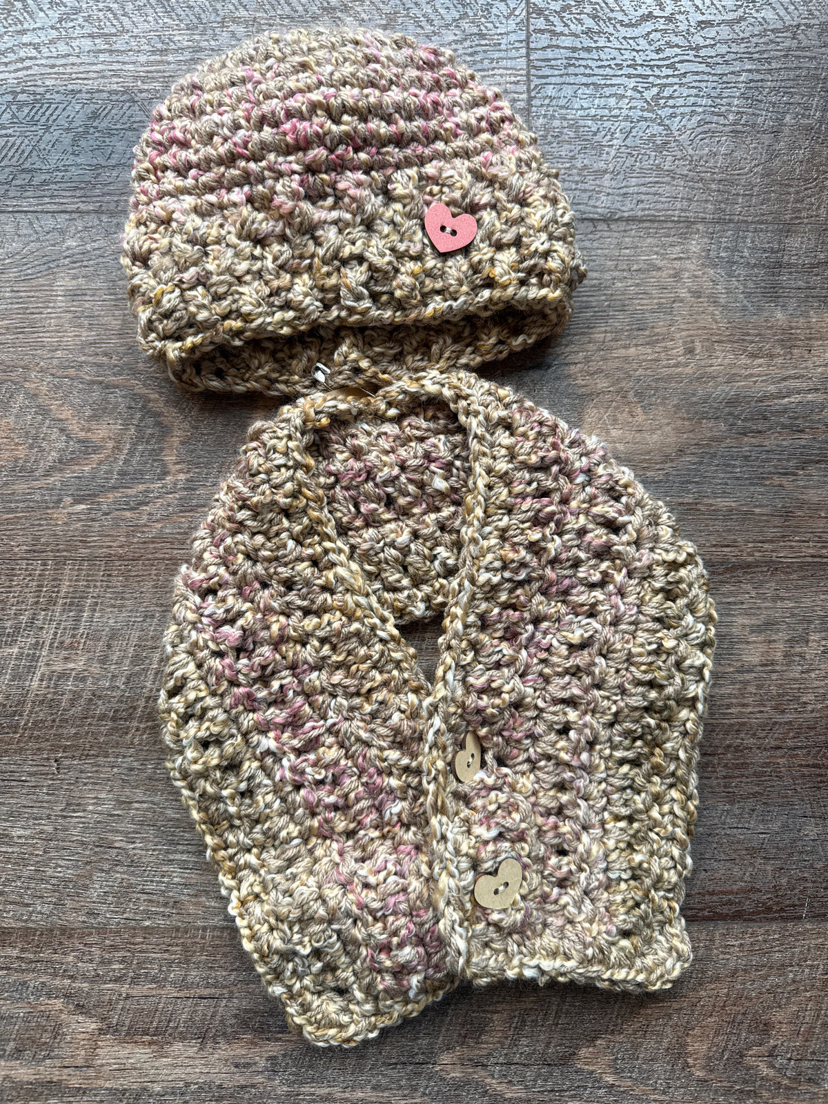 Pink and tan beanie neckwarmer set