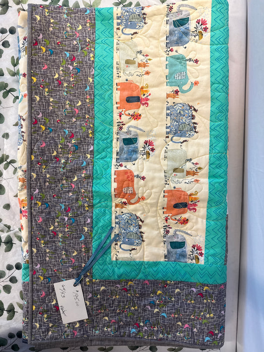 Elephant quilt pastel colors 64” x 53”