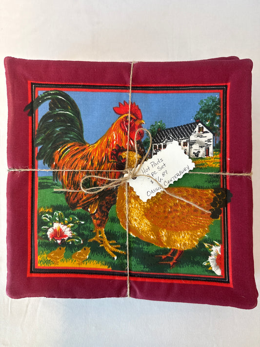 Hot pads set of three, assorted chickens