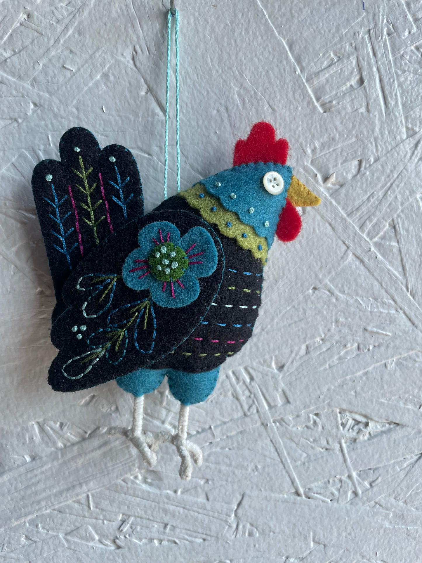 Felt Black + Teal Hen