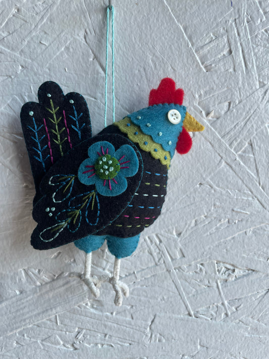 Felt Black + Teal Hen