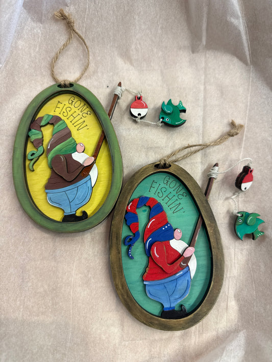 Gone fishing gnome ornament
