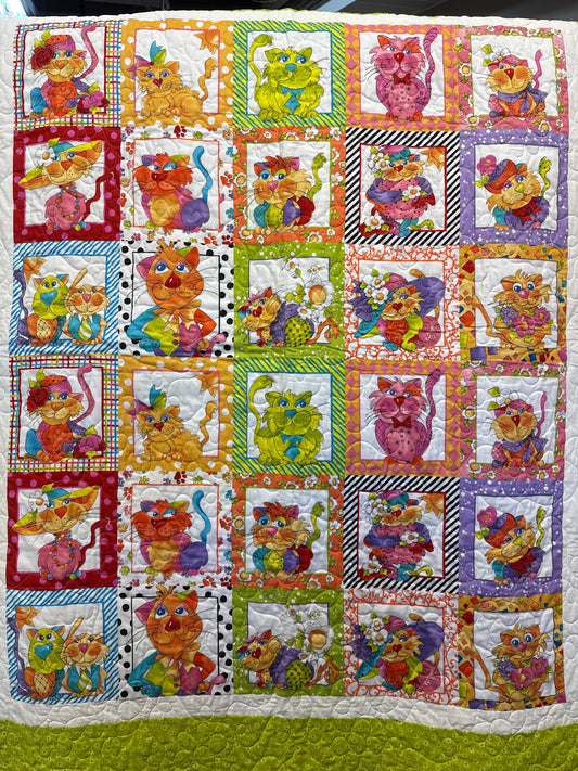 Child’s quilt, crazy cats