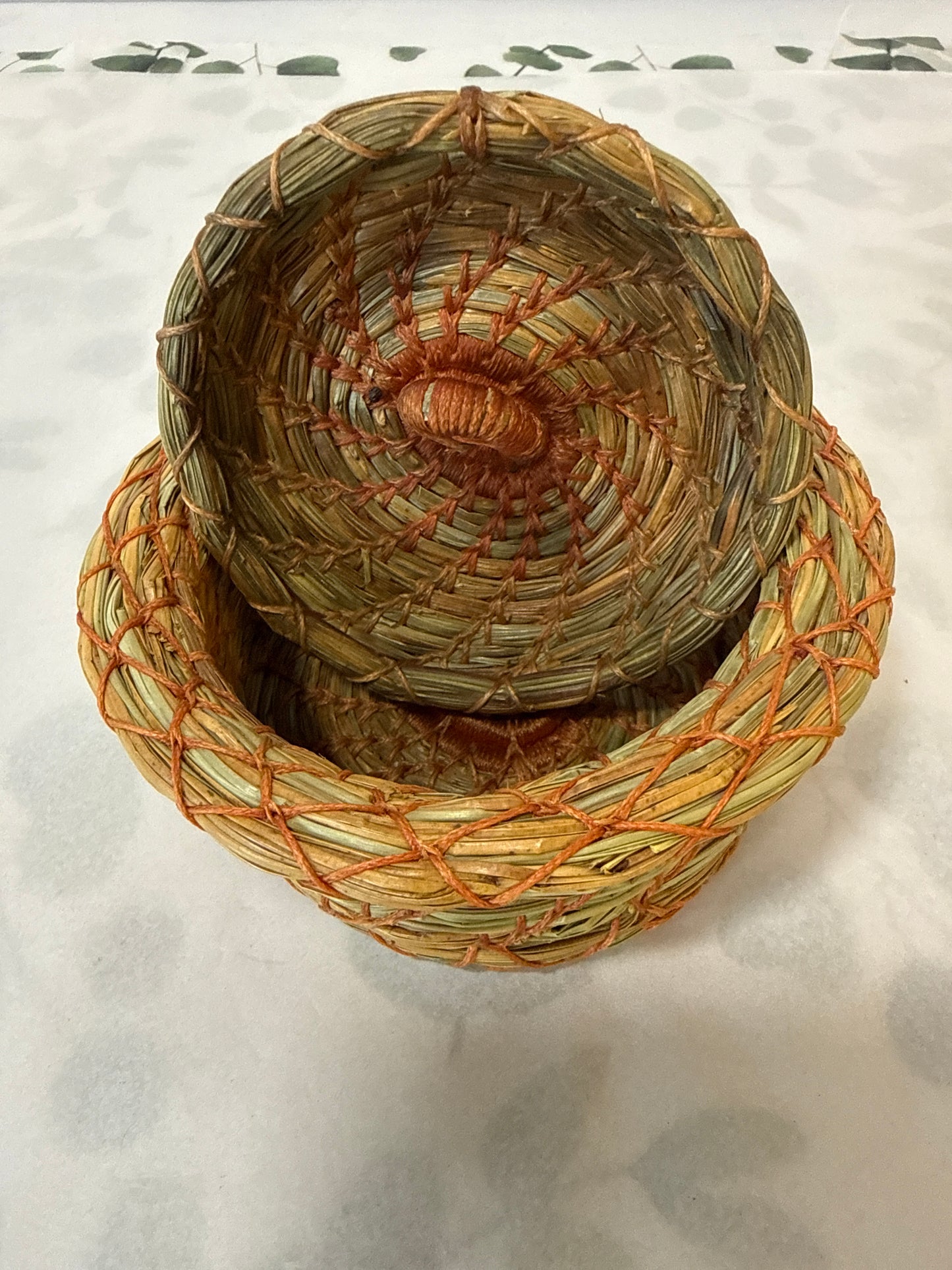 Large orange Pine needle basket