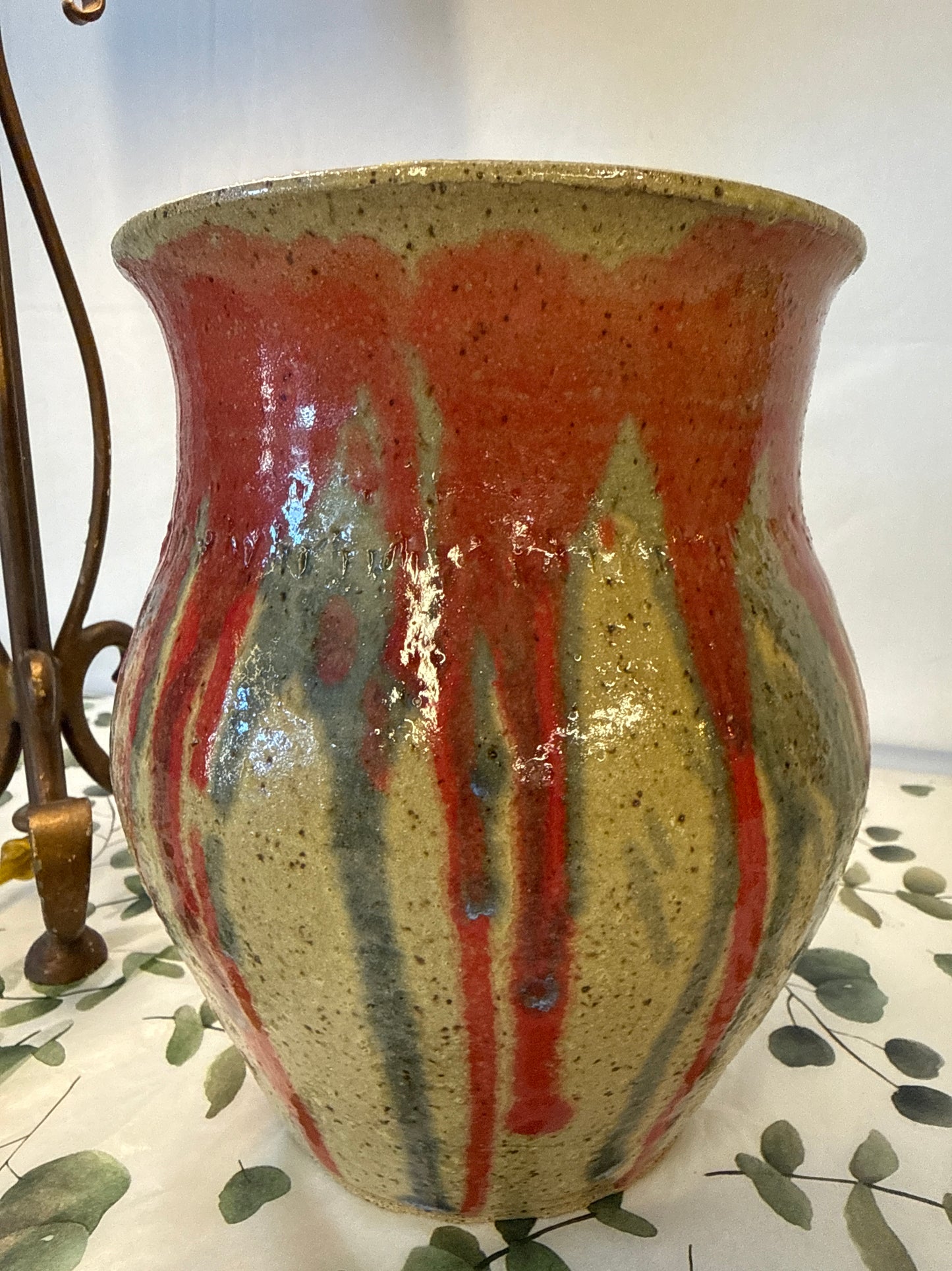 Red and blue striped vase
