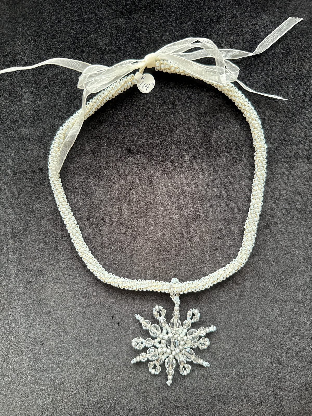 #489 vintage crystal snowflake pendant beaded necklace