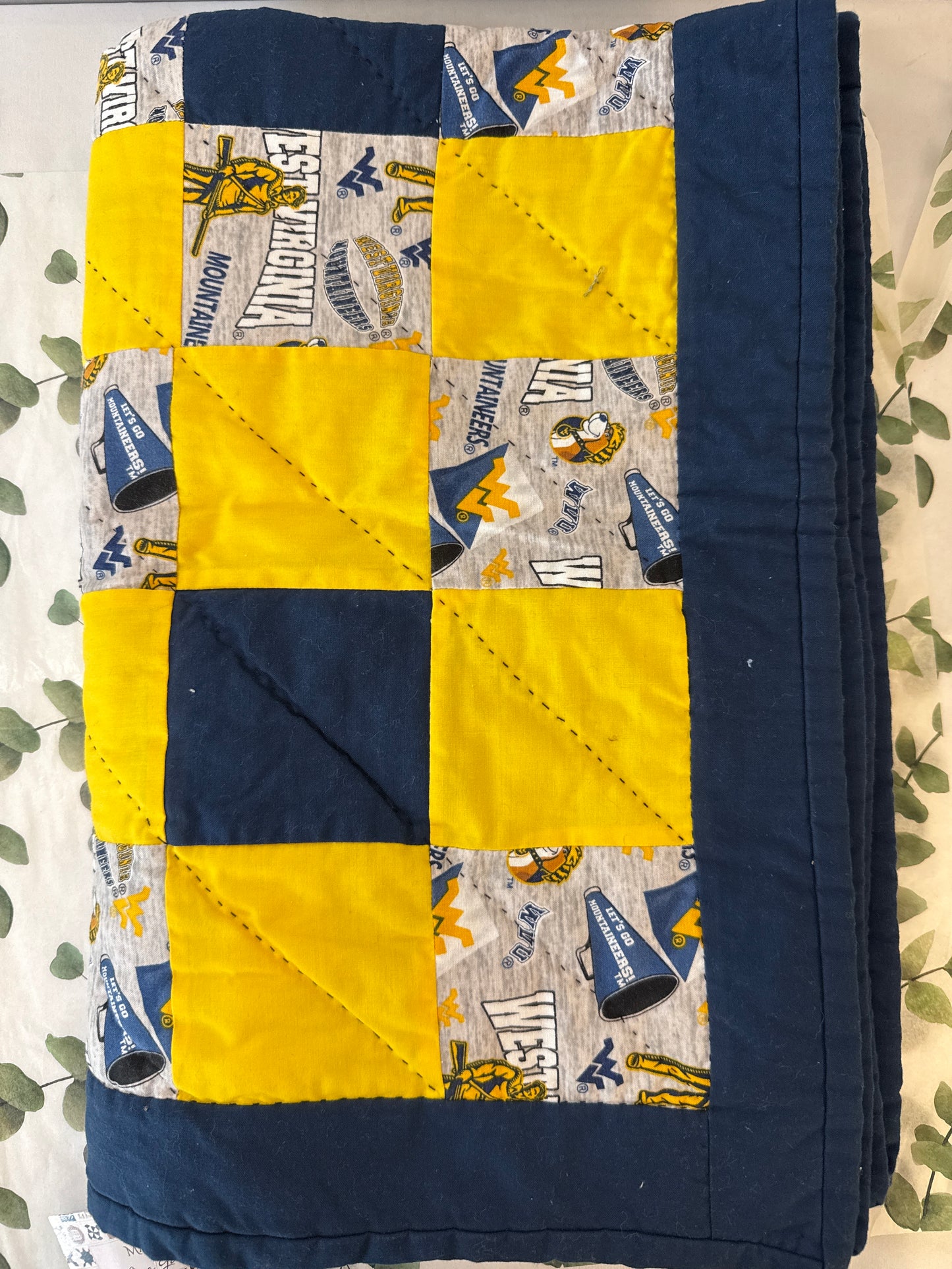WVU lap quilt 38” x 49”