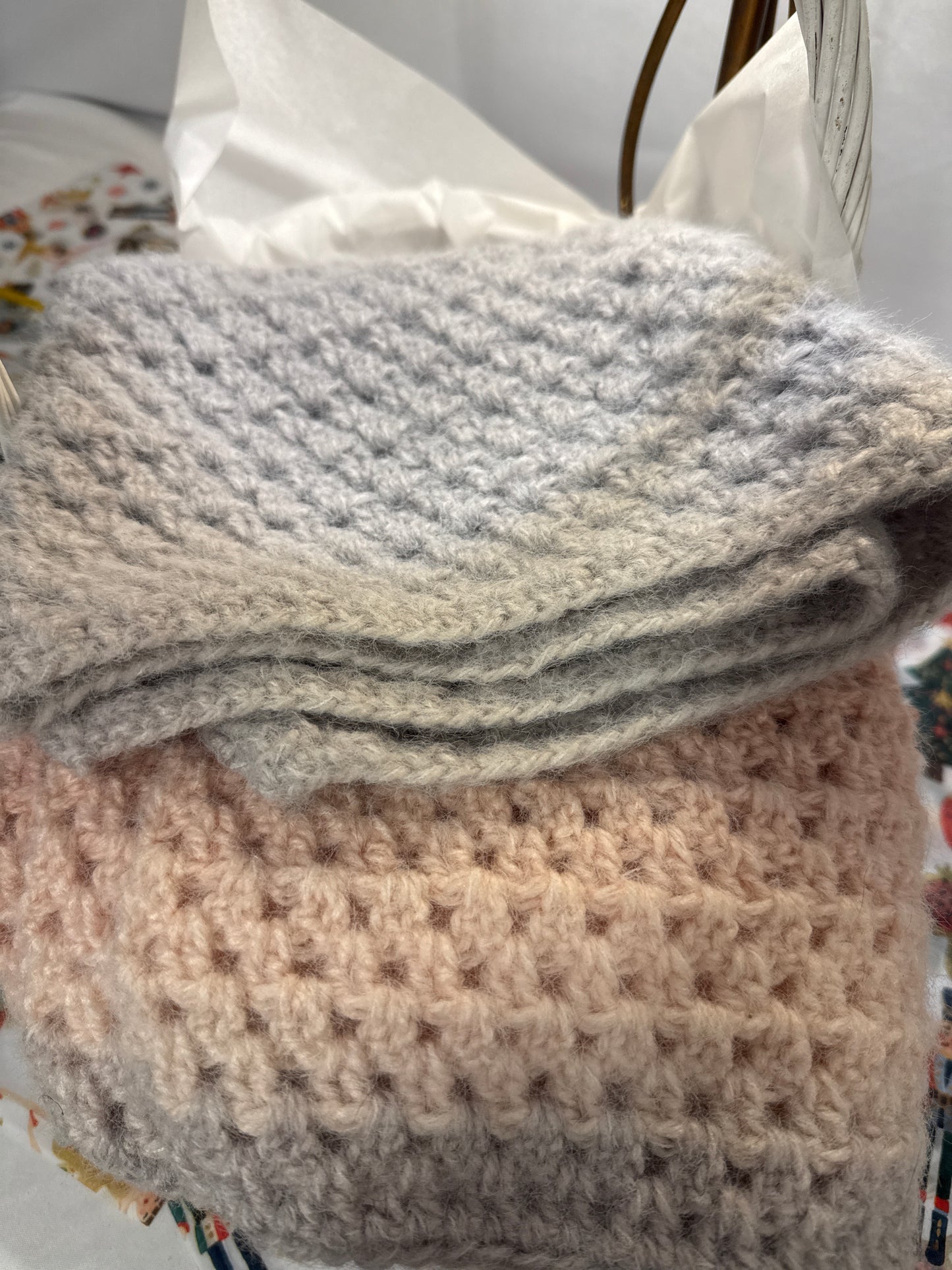 Pink and gray blanket