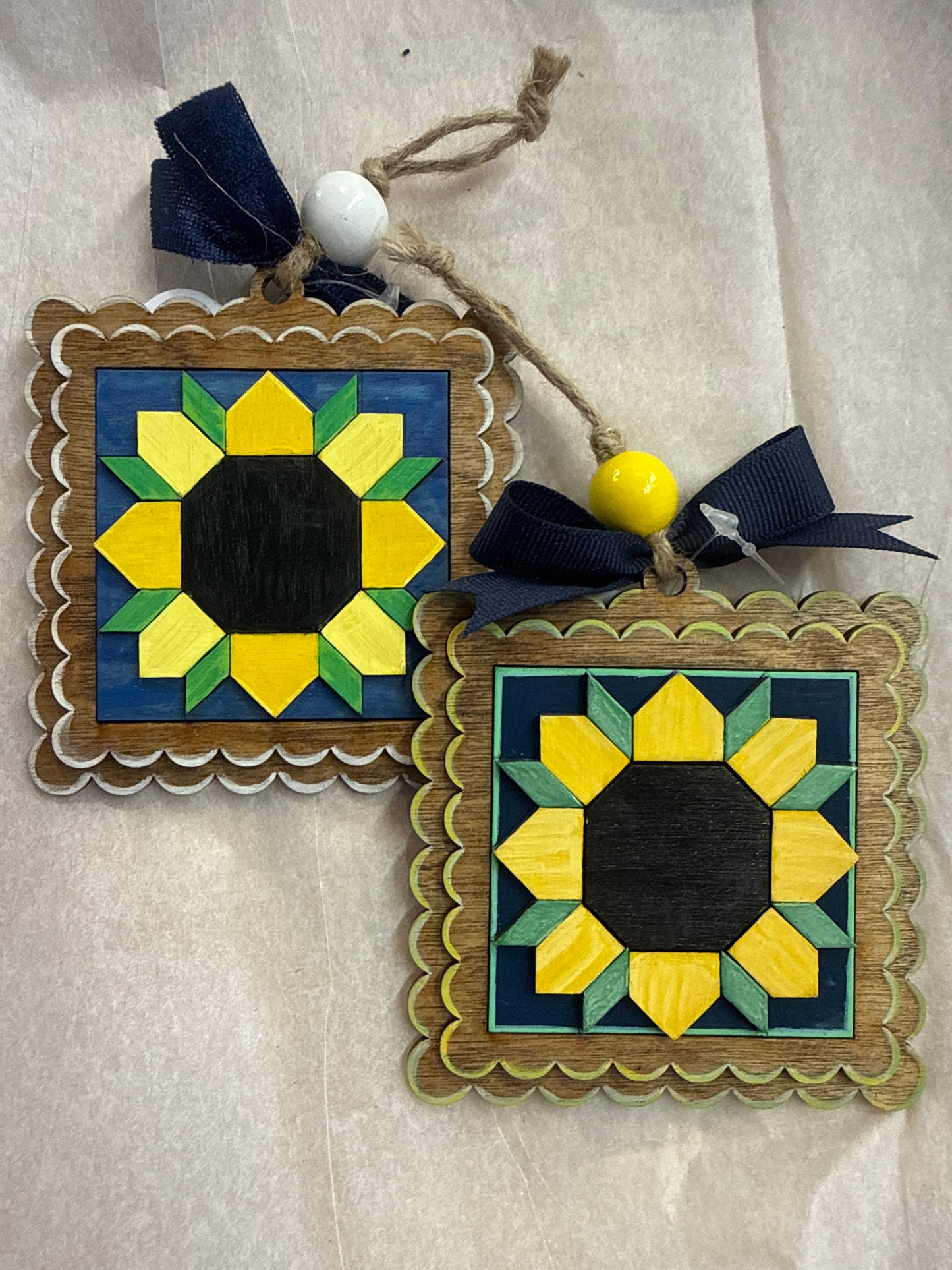 Sunflower quilt ornament