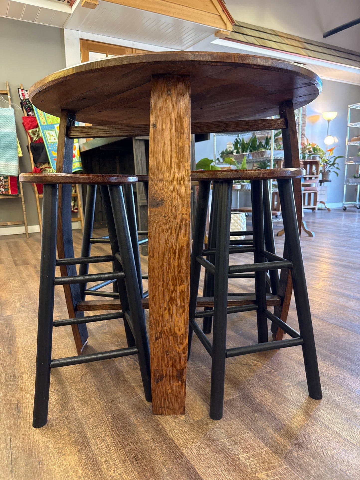 36” wood table and two stools