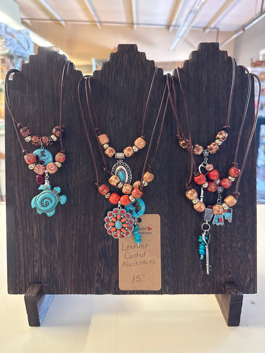 Leather corded necklaces