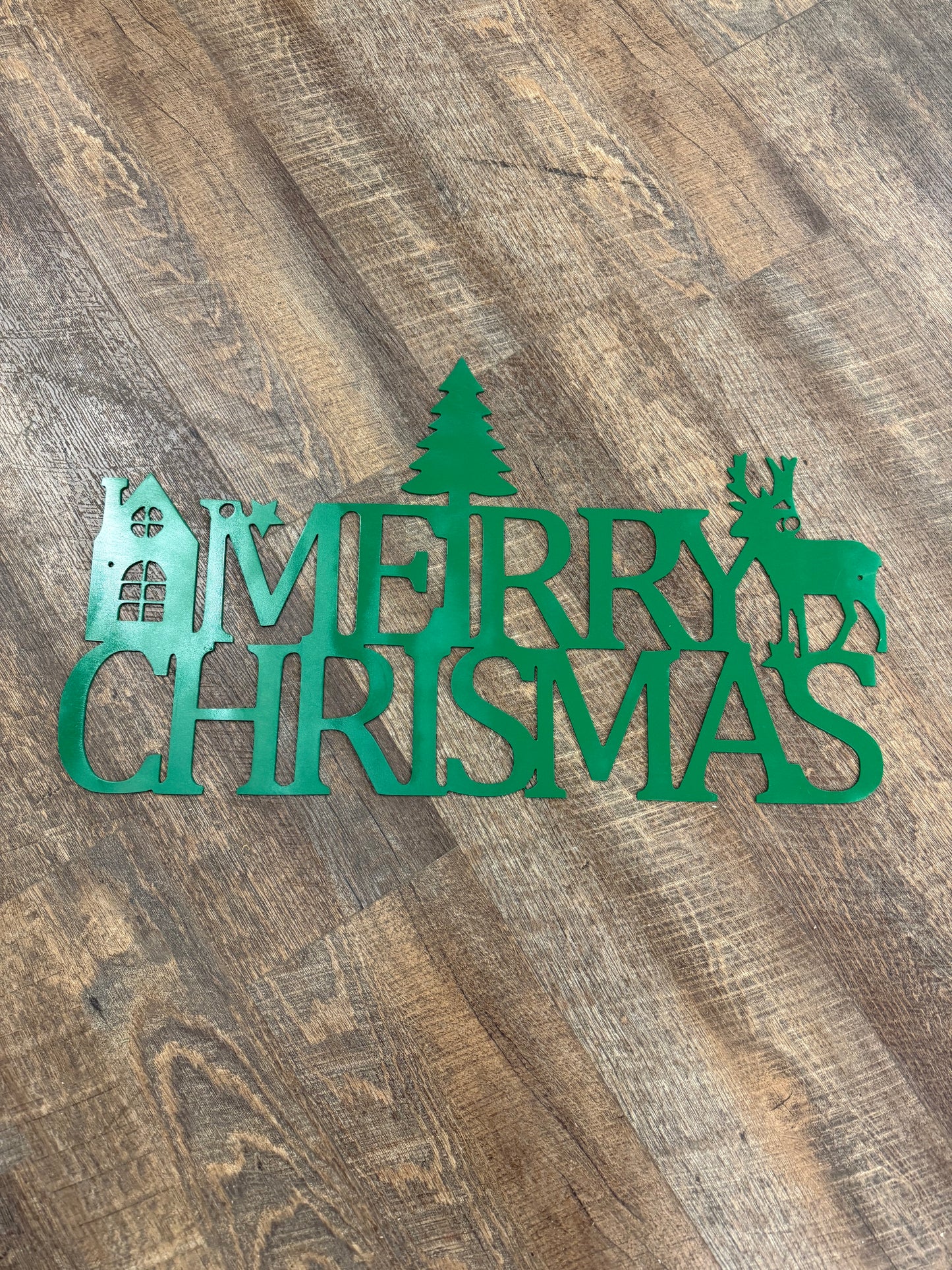 Merry Christmas green metal sign