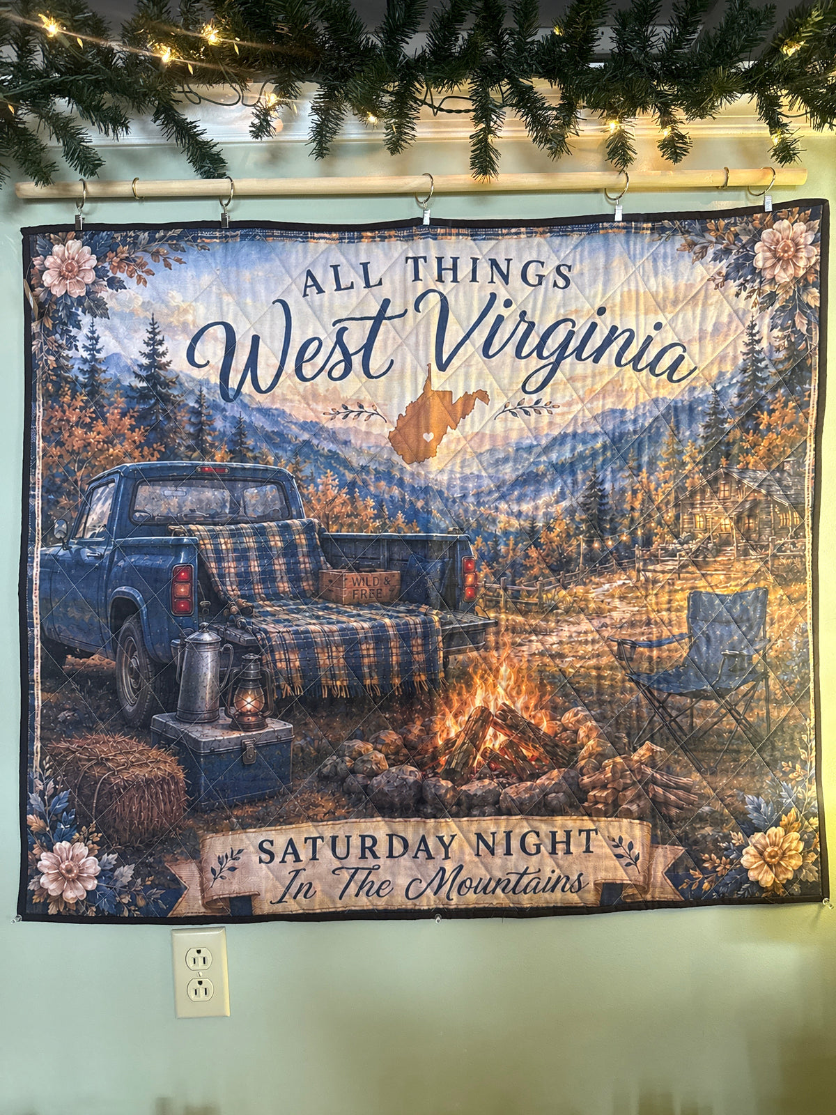 All things West Virginia Saturday night in the mountains quilted wall hanging