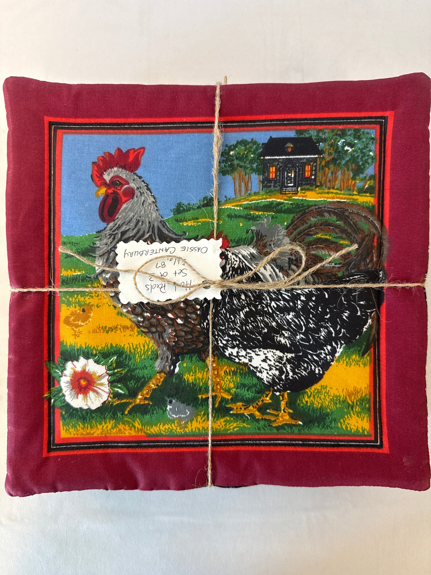 Hot pads set of three, assorted chickens