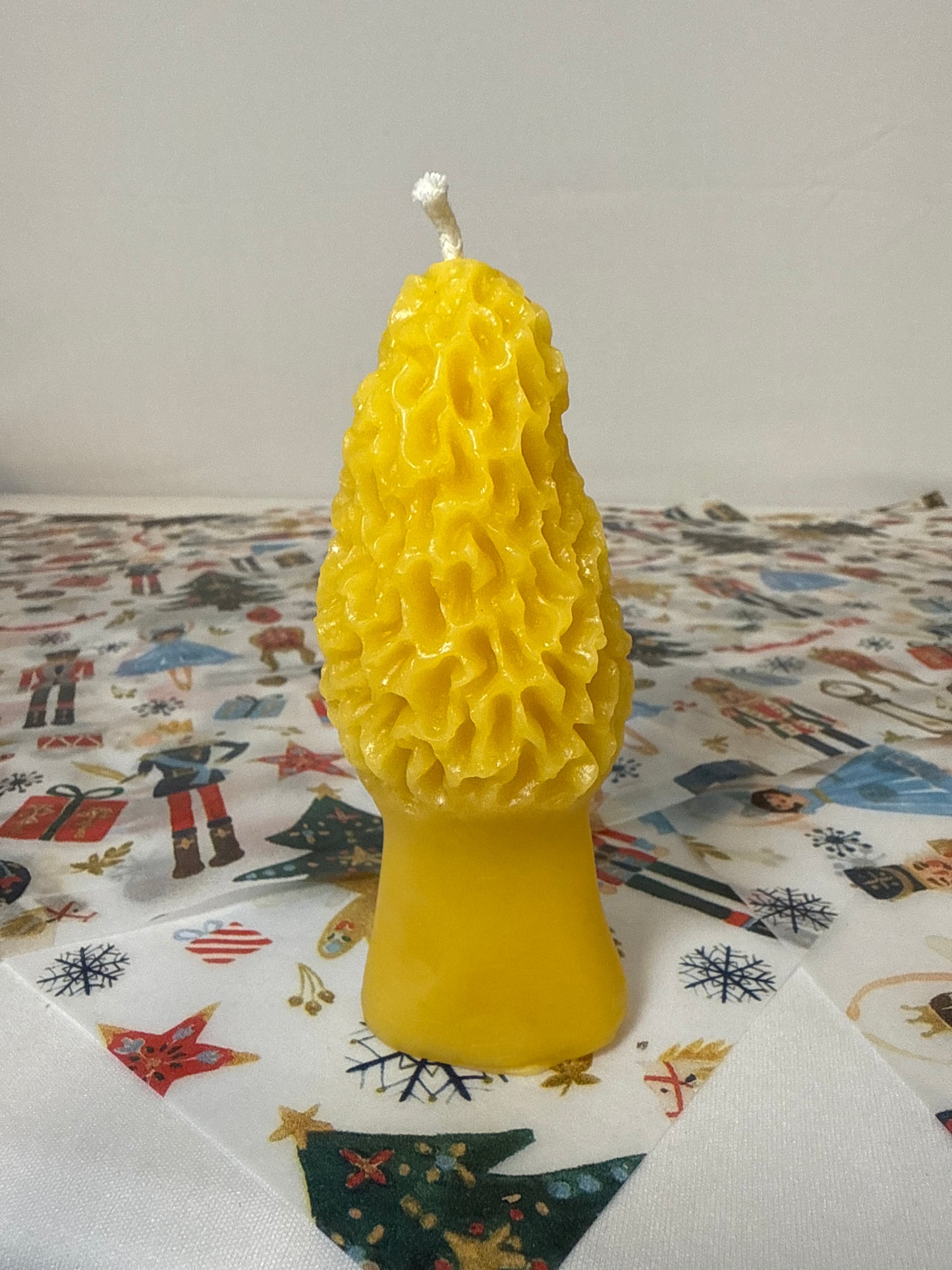 Beeswax candle, large morel mushroom