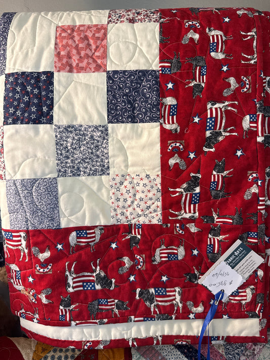 Red white and blue quilt, 75 1/2” x 66”