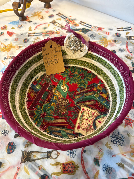 Rope and fabric bowl with Christmas accents
