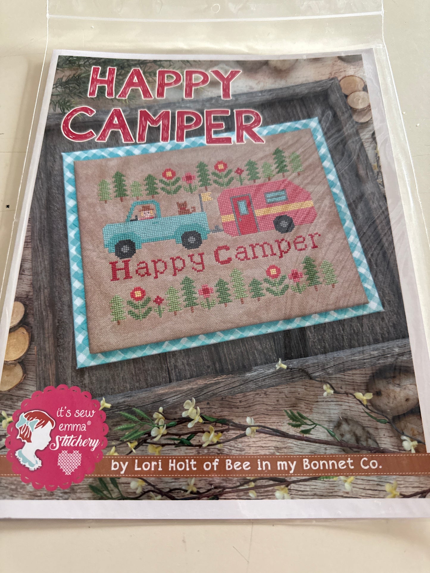 Happy camper cross stitch pattern