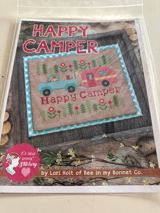 Happy camper cross stitch pattern
