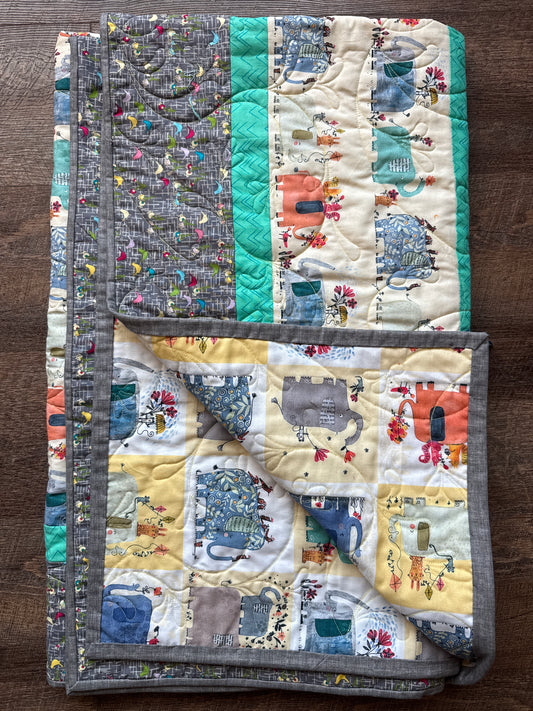 Baby quilt elephants 65” x 53”