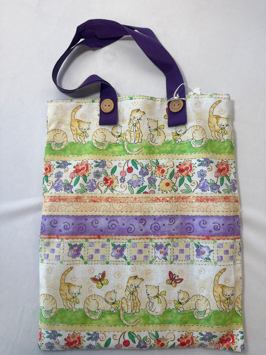 Tote bag cats, and flowers print with book inside