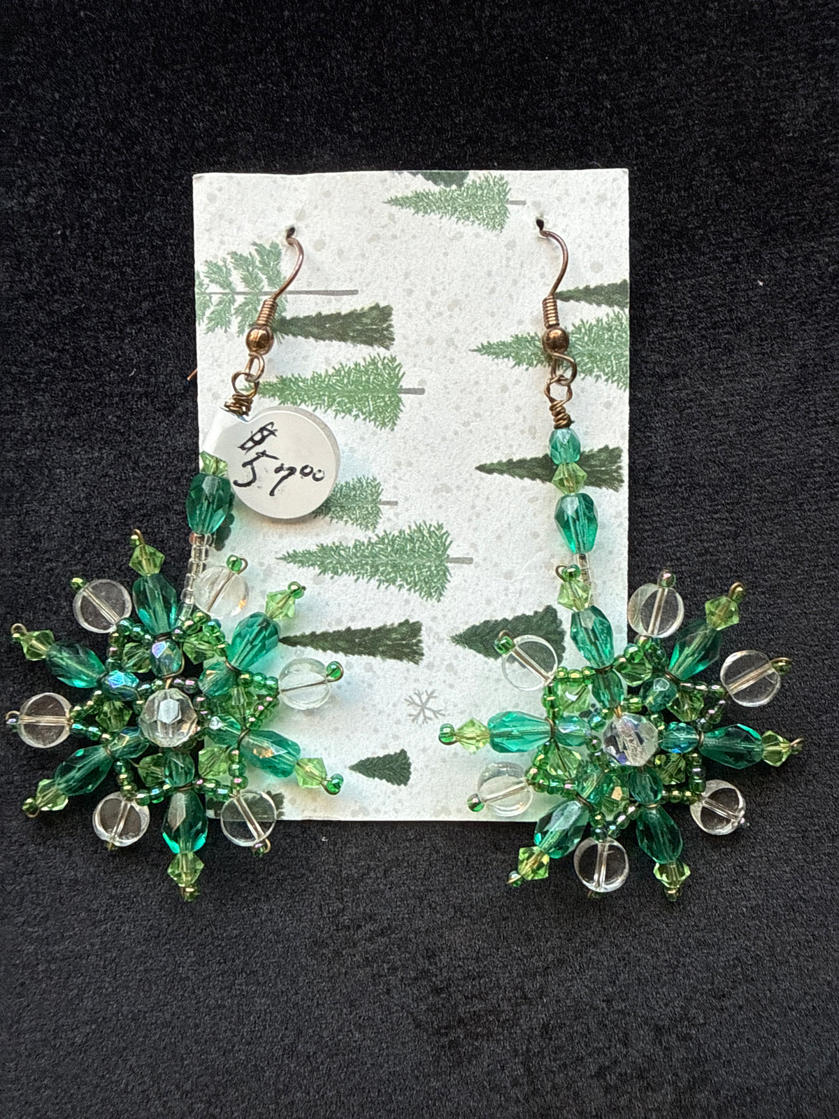 #670 green and clear crystal wire beaded earrings