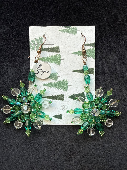 #670 green and clear crystal wire beaded earrings