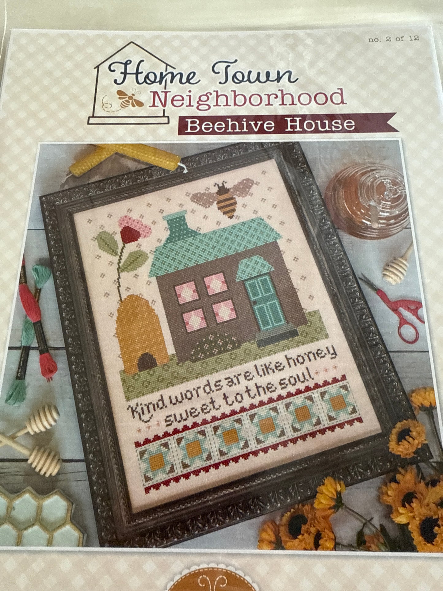 Home town neighborhood beehive house cross stitch pattern