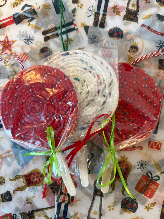 Handmade rope lollipop ornament assorted colors large