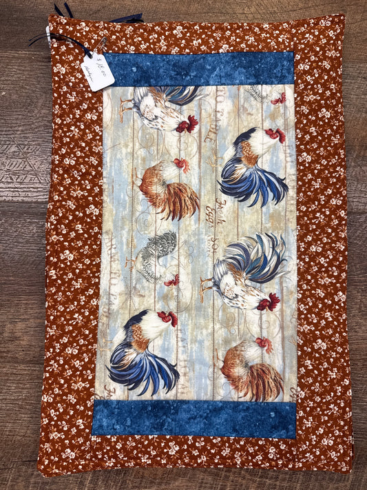 Blue brown rooster placemats
