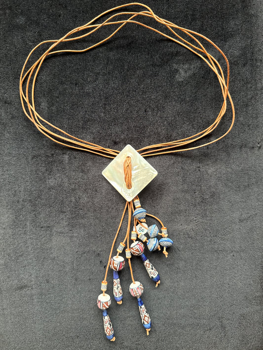 #183 mother, pearl with tiger’s eye hand painted Peruvian beads