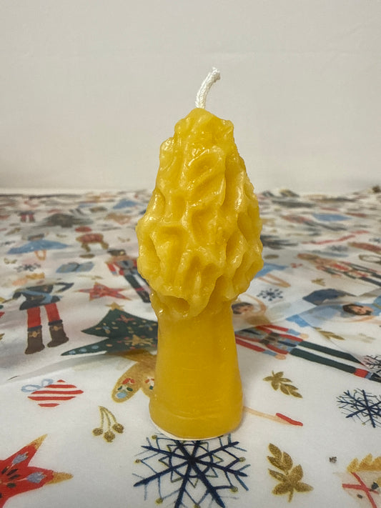 Beeswax candle, small morel mushroom