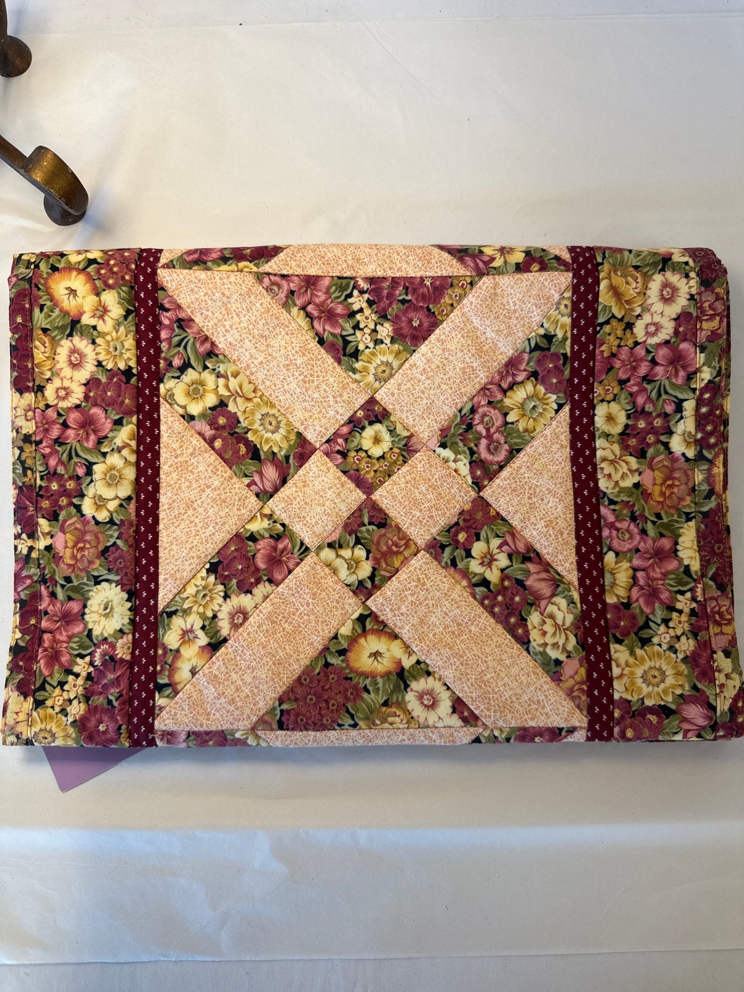 Table runner,￼ Maroon and yellow flowers