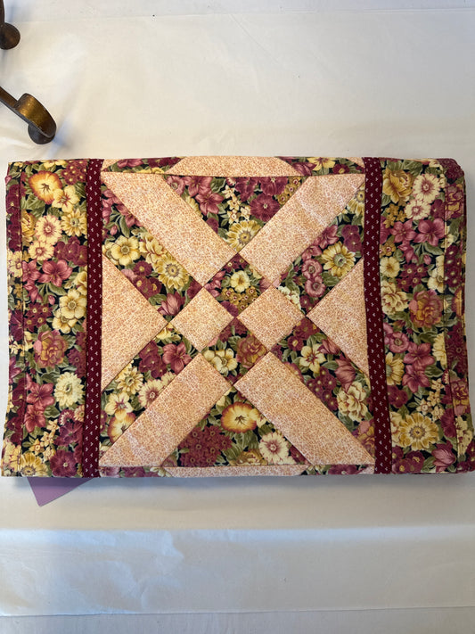 Table runner,￼ Maroon and yellow flowers