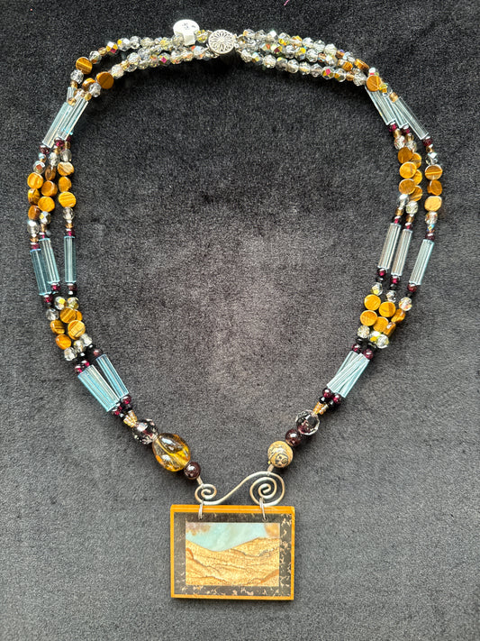 #471 sandstone/amazonite landscape tiger’s eye necklace