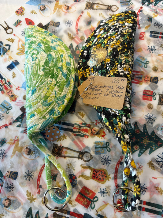 Handcrafted rope and fabric zipper wristlet assorted