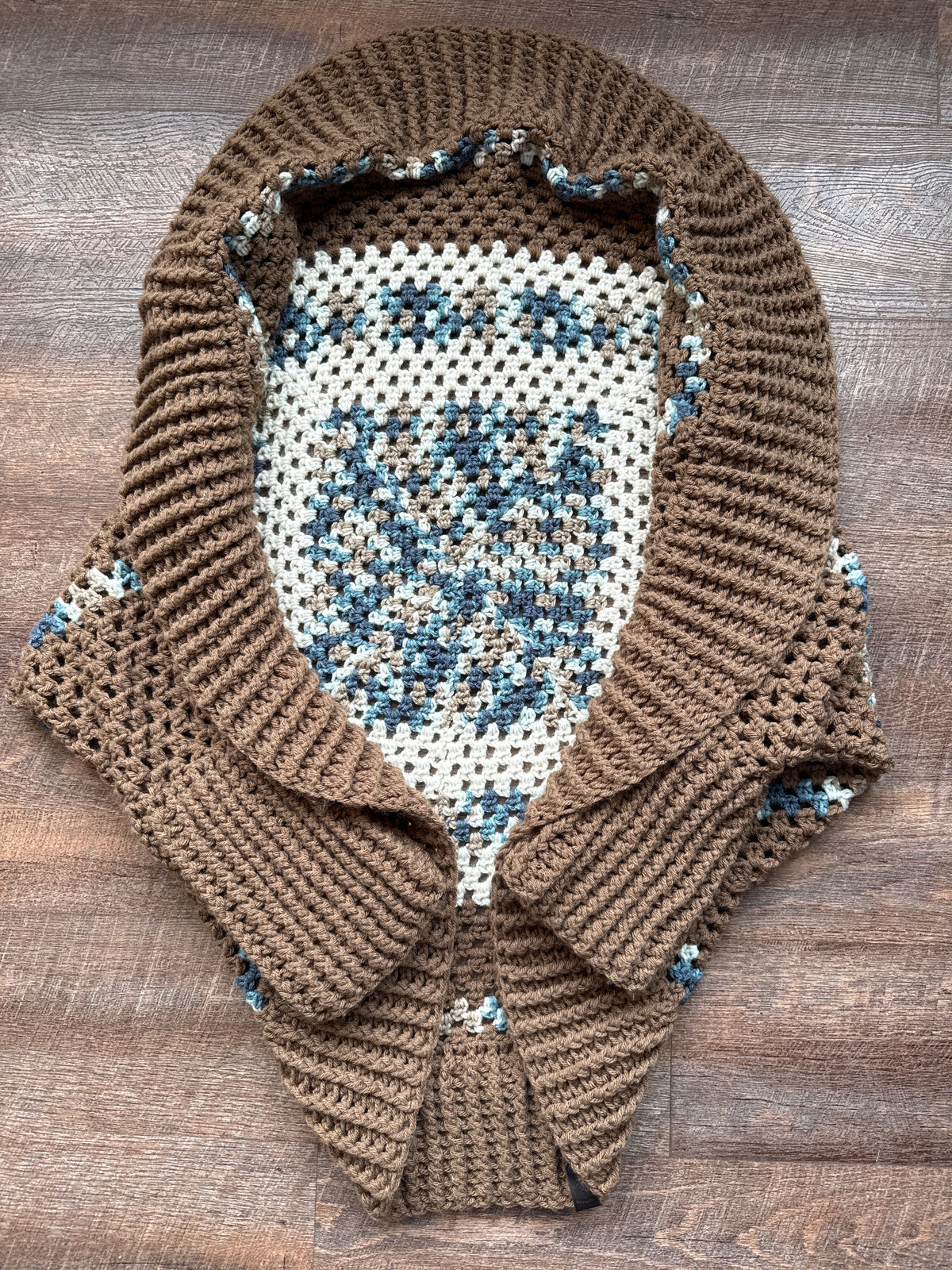 Granny brown and blue cardigan