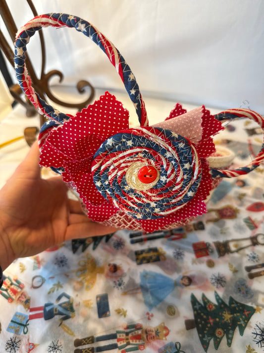 Handcrafted rope and fabric bowl with patriotic flair