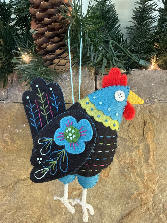 Felt hen black, teal