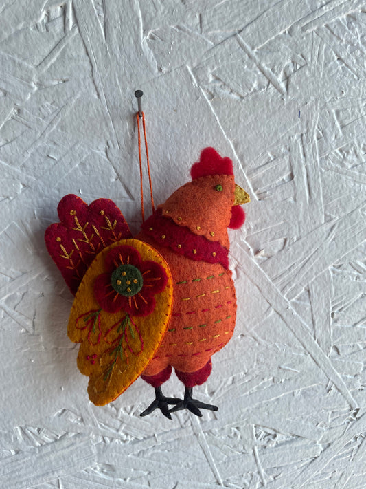 Felt Red + Orange Hen