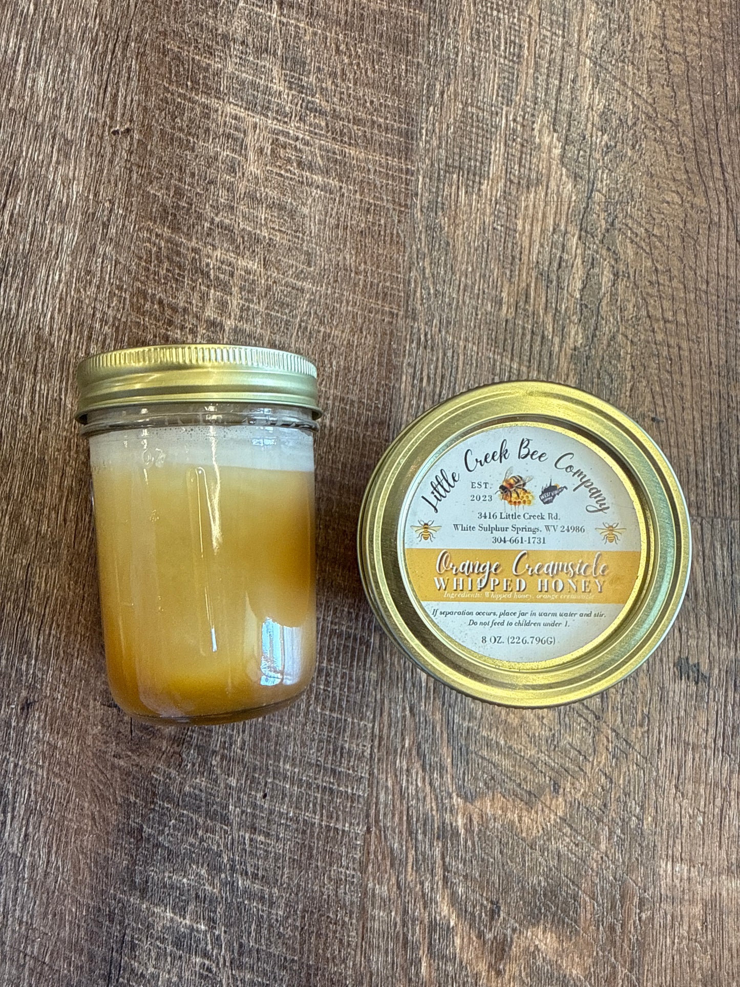 Orange cream, sickle, whipped honey 8 ounce jar
