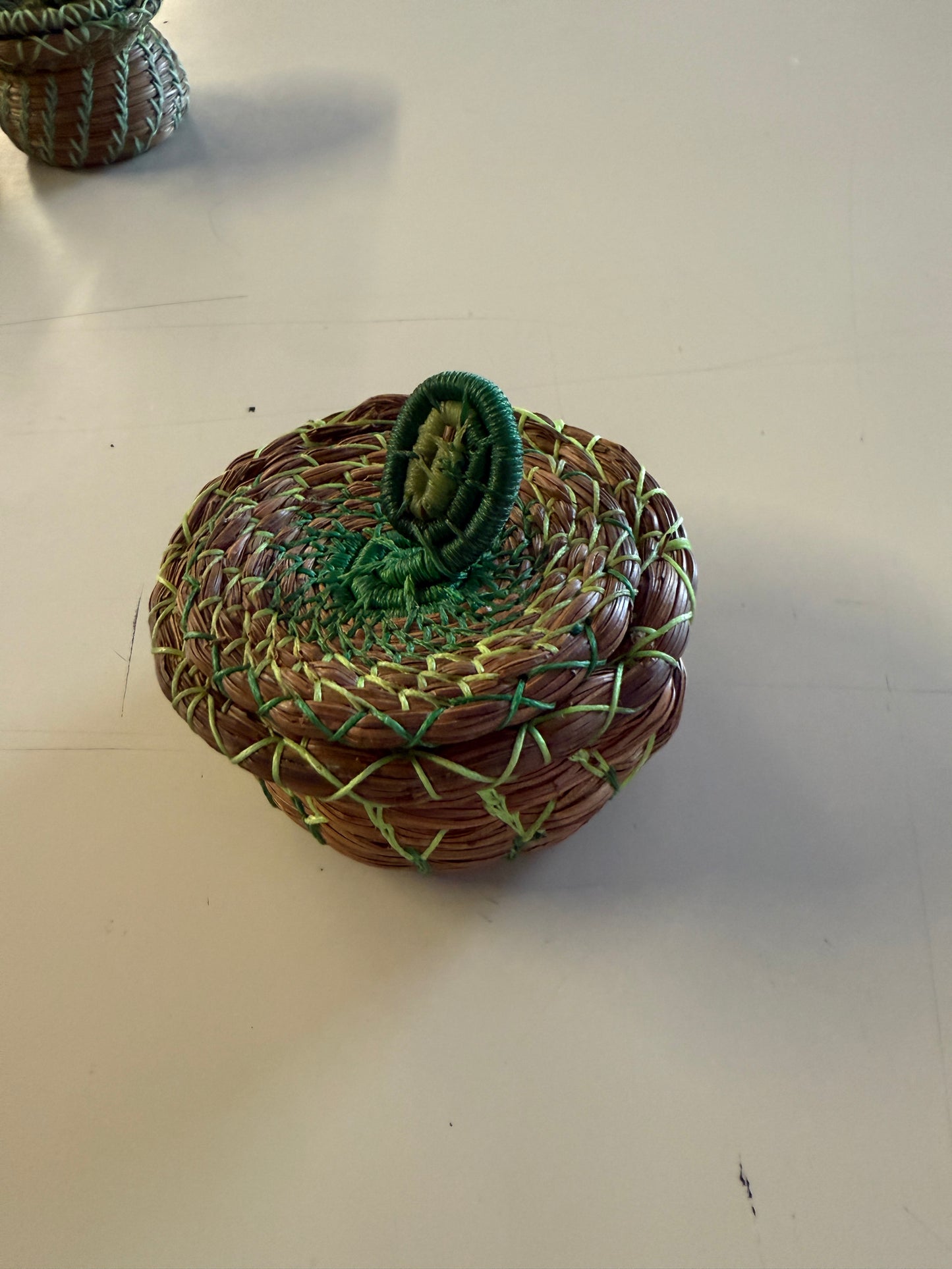 Small Two tone green Pine needle basket